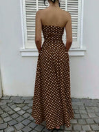 Women'S Elegant Fashion Polka Dot Print Halter Dress, Stylish Chic Sleeveless Maxi Dress for Parties and Casual Wear, Summer Fashion