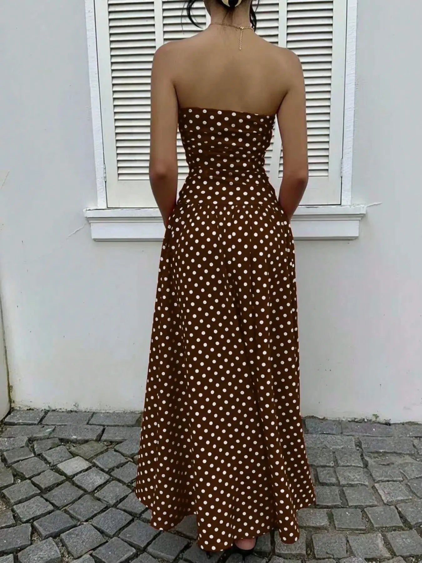 Women'S Elegant Fashion Polka Dot Print Halter Dress, Stylish Chic Sleeveless Maxi Dress for Parties and Casual Wear, Summer Fashion