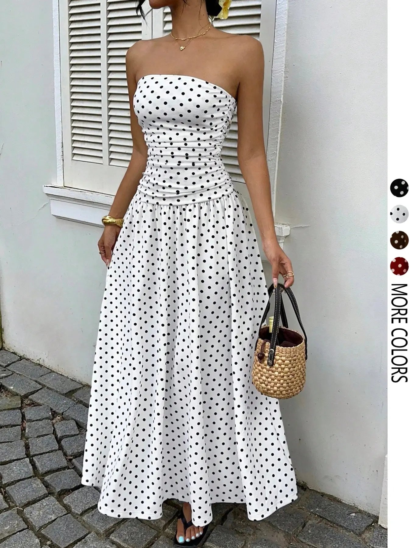 Women'S Elegant Fashion Polka Dot Print Halter Dress, Stylish Chic Sleeveless Maxi Dress for Parties and Casual Wear, Summer Fashion