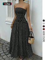 Women'S Elegant Fashion Polka Dot Print Halter Dress, Stylish Chic Sleeveless Maxi Dress for Parties and Casual Wear, Summer Fashion