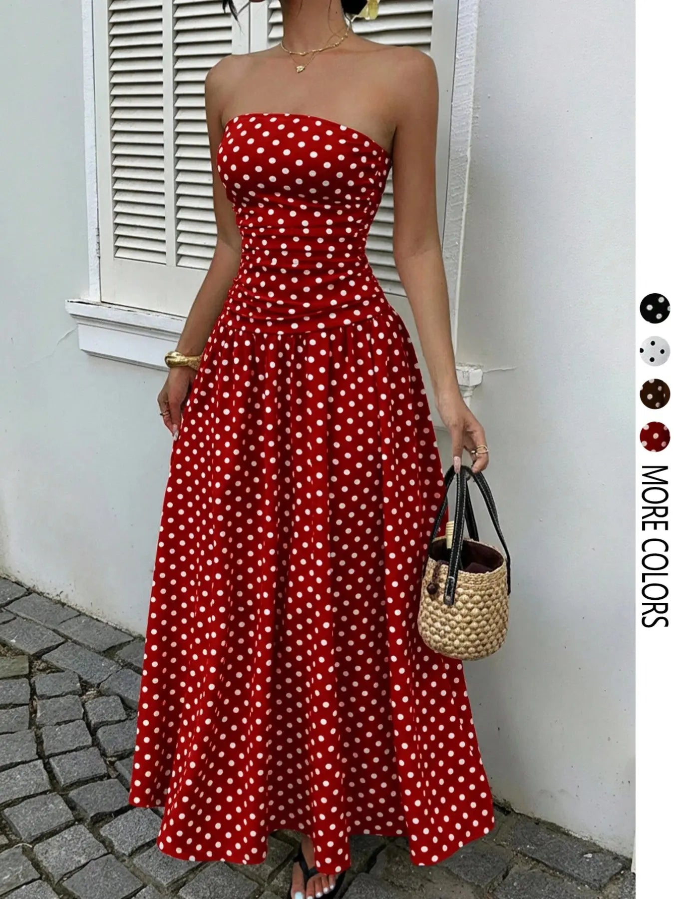 Women'S Elegant Fashion Polka Dot Print Halter Dress, Stylish Chic Sleeveless Maxi Dress for Parties and Casual Wear, Summer Fashion